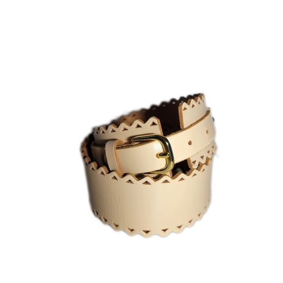 Club Monaco scalloped edge cut out perforated motif corset belt beige neutral S - Picture 1 of 5